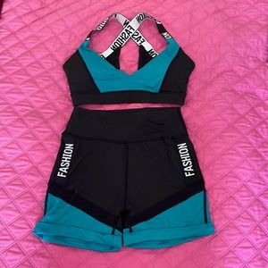 Gym 2 Piece, Acqua and Black Gym Wear